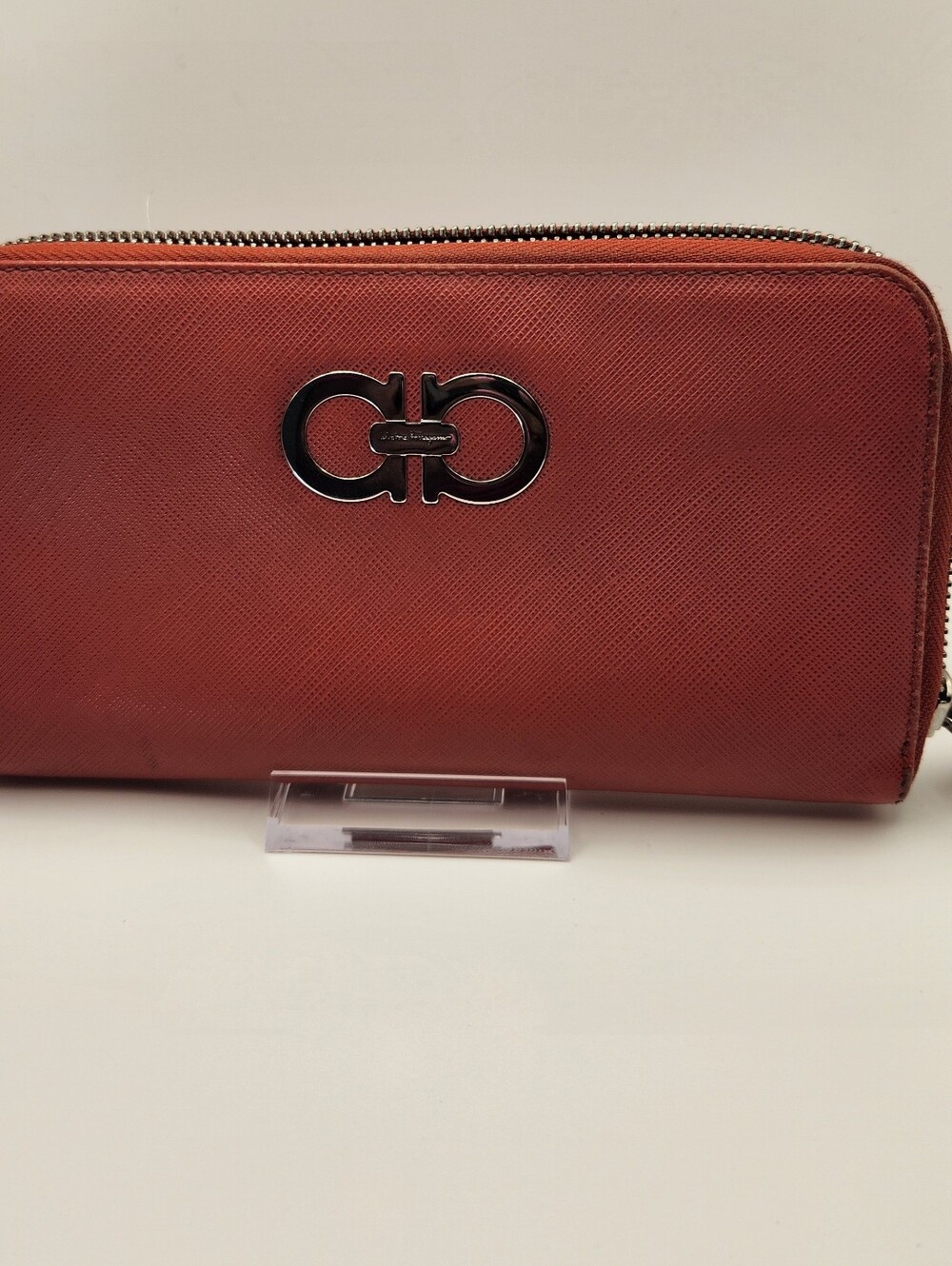 Salvatore Ferragamo Coral Saffiano Leather Zip Wallet